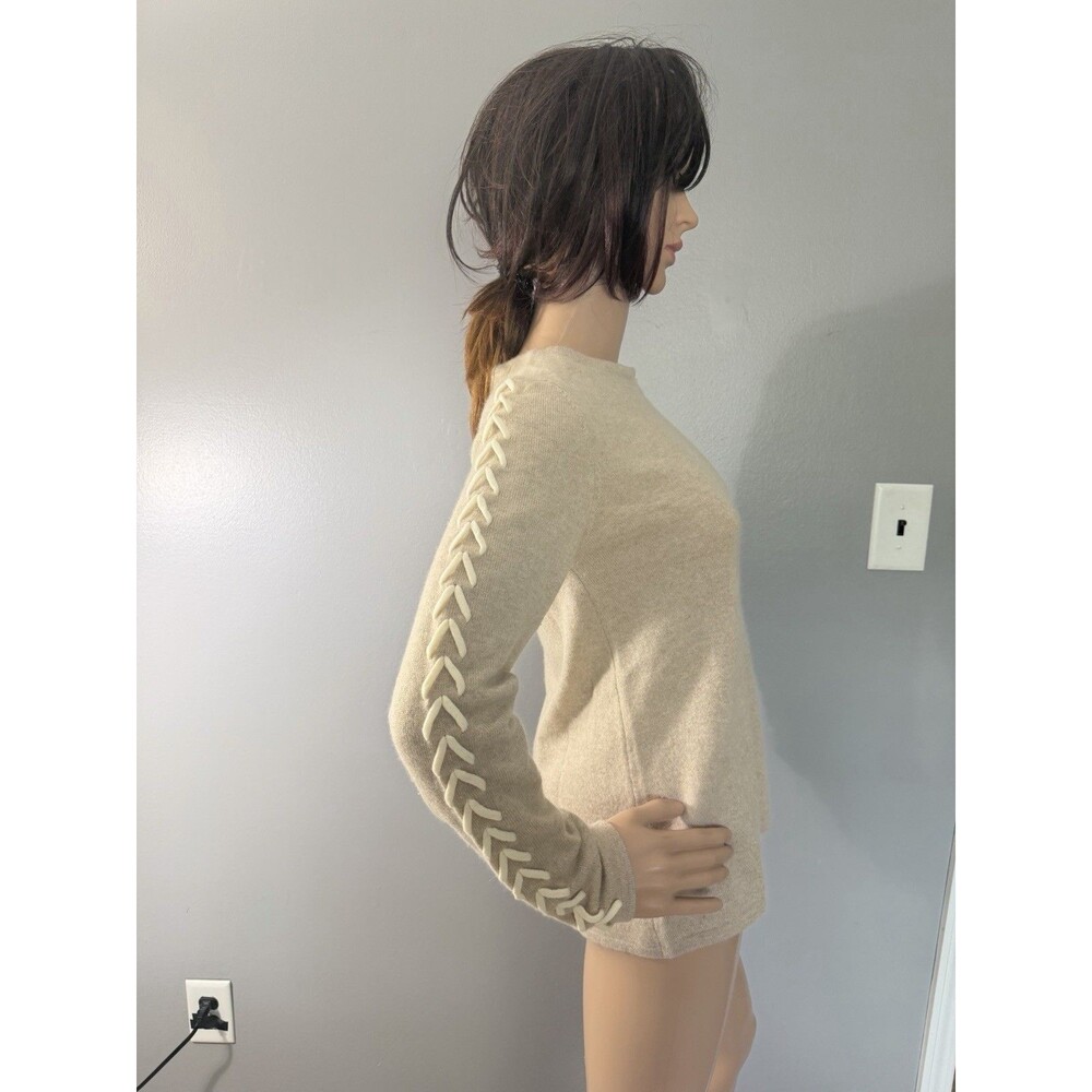 Nanette Lepore 2 Ply Cashmere Pullover Sweater Beige Braided Sleeve Knit tunic L